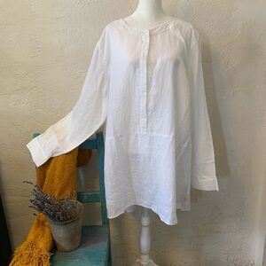 SOLD! DO NOT PURCHASE 100% ILINEN TUNIC 3X SCOOPNECK WHITE LAGENLOOK ROLL TAB